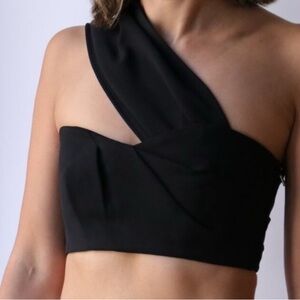 Tibi Black One-Shoulder bustier Top